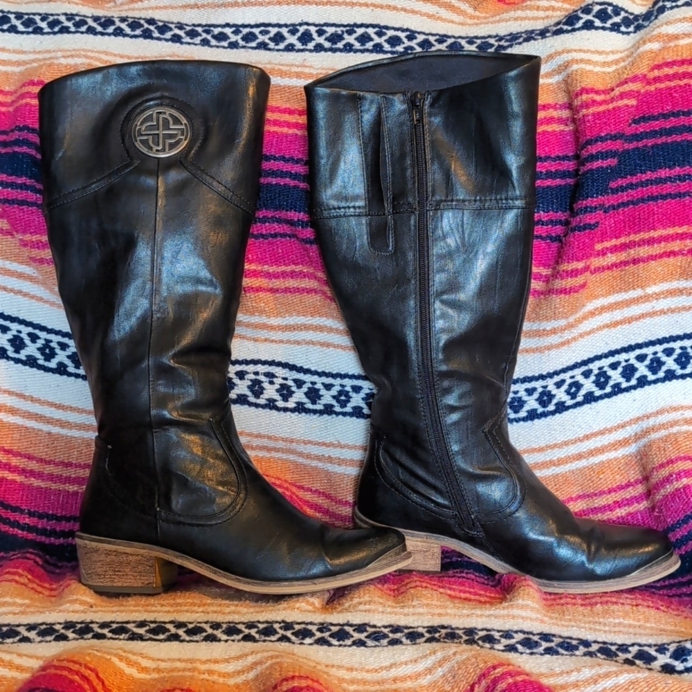 BareTraps Paramount Black Faux Leather Riding Boots